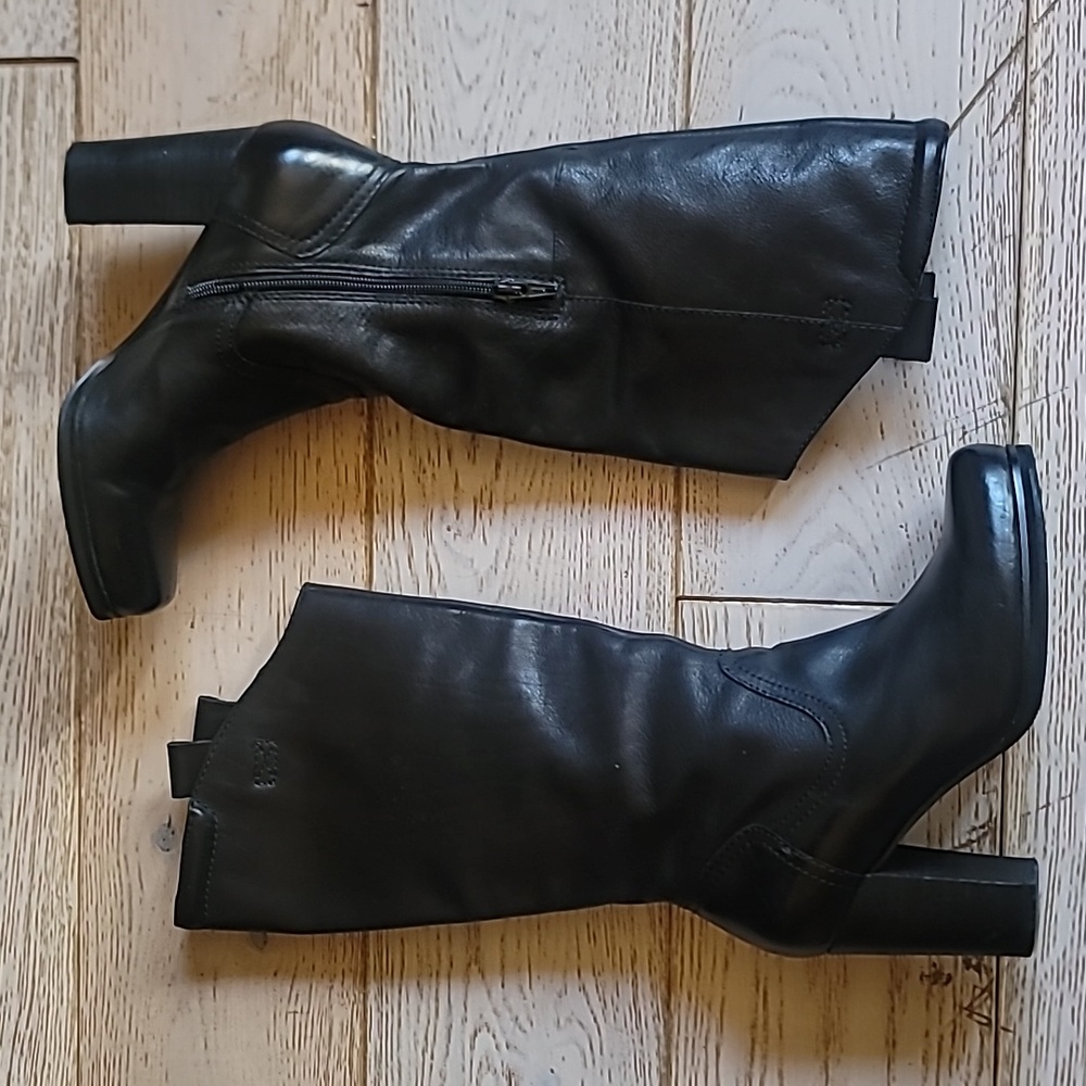 🖤 Nicole Govern Boots size 6.5 mid high Black Leather Block Heel